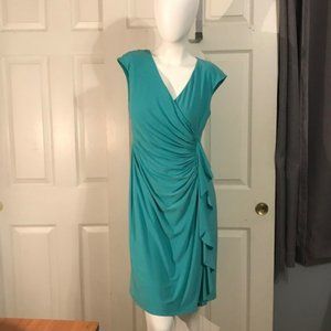 Figure-flattering blue-green ruffled dress from Black Label by Evan Picone